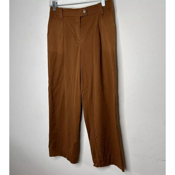 Sezane Rust Brown Pleated Wide Leg Trouser Pants Zip Button Closure 34 / US 2 - Picture 1 of 14